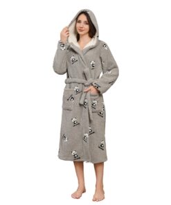 LYCY Damen Bademantel flauschig mit Kapuze warm für die ganze Familie Urlaubsplumpe mit.Long bestickter Morgenmantel für