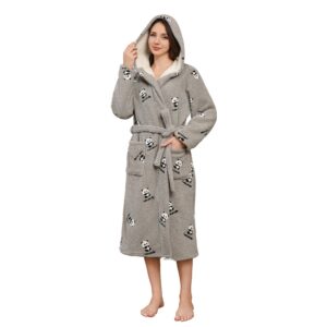 LYCY Damen Bademantel flauschig mit Kapuze warm für die ganze Familie Urlaubsplumpe mit.Long bestickter Morgenmantel für