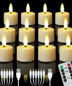 12er wiederaufladbare LED Teelichter mit Timer und Fernbedienung für Party und Weihnachten | Warmweiß dimmbar wiederauf