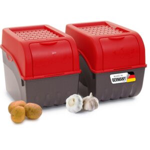 Novaliv Kartoffel Aufbewahrungsbox ROT 2x groß 9L | Frischhaltung für Kartoffeln und Zwiebeln | Stapelbare Gemüsebox | O