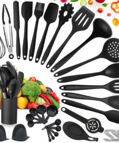 TAVADA Hitzebeständiges Küchenutensilien Set, Spülmaschinenfest-Schwarz für Fachköche