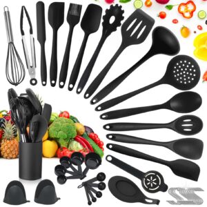 TAVADA Hitzebeständiges Küchenutensilien Set, Spülmaschinenfest-Schwarz für Fachköche