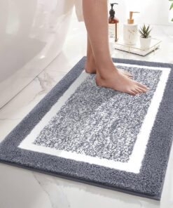 SHACOS rutschfeste Badematte Weicher Badteppich Grau 45 x 65 cm für Dusche, Badewanne und Toilette Wasserabsorbierend Ma