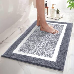 SHACOS rutschfeste Badematte Weicher Badteppich Grau 45 x 65 cm für Dusche, Badewanne und Toilette Wasserabsorbierend Ma