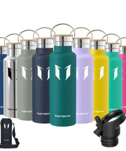 Super Sparrow Edelstahl Trinkflasche 350ml-1L - Auslaufsicher BPA-Frei Thermos mit 2 Deckeln für Kinder Sport Fitness