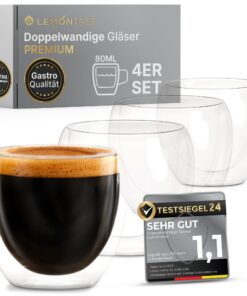 Lemontree 4er Set Espressotassen 80ml - Gastronomie Qualität - doppelwandige Gläser aus Borosilikatglas - hitzebeständig