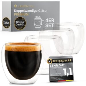 Lemontree 4er Set Espressotassen 80ml - Gastronomie Qualität - doppelwandige Gläser aus Borosilikatglas - hitzebeständig