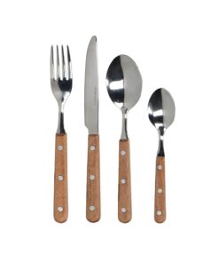 MIKASA Drift 16-teiliges Besteckset, poliertes Silberbesteck, Edelstahlmit Holzgriffen, Tafelgabeln, Tafelmesser, Desser