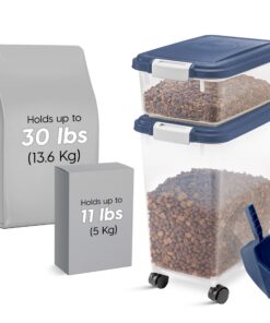 Iris Ohyama Luftdichte Katzenfutterbox, 30L+10L, Blau, Für Hunde und Katzen, BPA-frei, Trockenfutteraufbewahrung, Futter