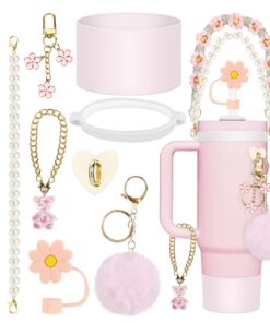 Stanley Cup Zubehör, 9 Stück, für Stanley Wasserflaschen 1.2L & 850 ml, Silicium Becher Stiefel, Rosenrot Stanley Cup Zu