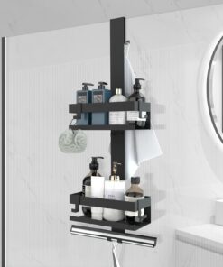 UUlioyer Schwarz Duschablage zum Hängen - Edelstahl SUS304, Rahmenloses Duschregal ohne Bohren für Glastür, Shampoo/Hdll