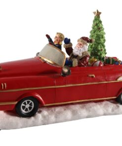 Spetebo LED Weihnachts Szene - Weihnachtsmann im Oldtimer - 25 cm Batteriebetrieben - Tisch Dekoration mit Sound, Bewegu