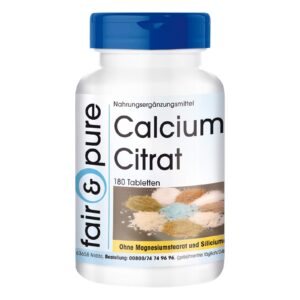 Fair & Pure® Calciumcitrat - 300mg Calcium - 180 Tablettentrunk - für Gesundheit und Stärke - vegan - reinste Substanz o