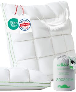 Welldora Premium Kopfkissen 80x80 | 100% Daunenfasern & Federn | Innovatives Puffwolken-Design für höchsten Komfort & Er