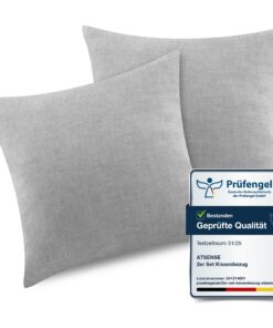 ATsense 2er Set Kissenbezug 40x40 cm - 100% Gewaschene Baumwolle, Grau Kopfkissenbezug mit Reißverschluss