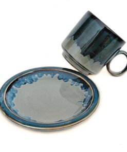 Keramik-Kaffeetasse mit Griff und Untertasse - 6 oz blau - Teemilch und Schokolade geeignet - spülmaschinen- und mikrowe