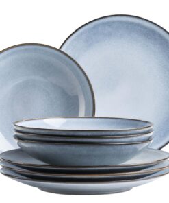 Mäser Serie Smokys Geschirr-Set für 4 Personen - 8 Teiliges Tafelservice im Scandi Look - Steinzeug - blau
