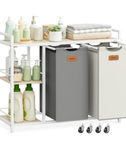 VASAGLE 2-Fach Wäschekorb, 100 L, für Sortierung und Sammlung, ideal für Familien, im Badezimmer oder Schlafzimmeraktiv,