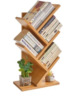 YMYNY Baumform Bücherregal HBC014N - 4 Ebenen - Modernes Holz - Wohnzimmer, Home Office - Mehrfachverwendung - Naturfarb