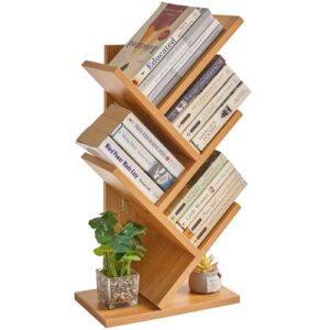 YMYNY Baumform Bücherregal HBC014N - 4 Ebenen - Modernes Holz - Wohnzimmer, Home Office - Mehrfachverwendung - Naturfarb