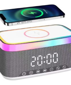 3-in-1 Digitaler Wecker mit 15W Kabellosem Ladegerät & Bluetooth Lautsprecher, Dual Alarm & 6 Farben Ambientelicht