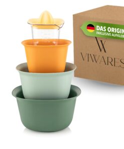 Viwares Salatschüssel Set für Küche - 2x Rührschüssel, 1x Sieb-Schüssel & 1x Zitruspresse - Plastik Mixingschüssel Set f