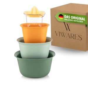 Viwares Salatschüssel Set für Küche - 2x Rührschüssel, 1x Sieb-Schüssel & 1x Zitruspresse - Plastik Mixingschüssel Set f