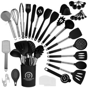 Küchenhelfer Set Silikon Hitzebeständig Spülmaschinengeeignet Schwarz | Silikon Küchenutensilien Kochgeschirr 45-teilig