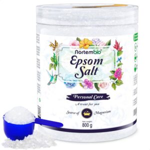 Nortembio Epsom Salz 100% Pur 800 g - Konzentrierte Magnesiumquelle für empfindliche Haut + Gratis E-Book