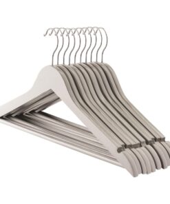 Harbour Housewares 10x Grau Holz Kleiderbügel mit Hosenstange & Metallhaken für Anzüge Kleiderschrank