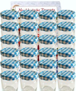 hocz 20er Set Mini Sturzgläser 37 ml mit Schraub-Deckel Blau Kariert - für Honig, Marmelade & Einmachen
