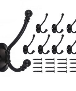 8 Stück Vintage Schwarz Garderobenhaken Doppelt Schwerlast Metall Retro Wandhaken