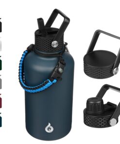 BJPKPK Isolierte Wasserflasche mit Strohhalm-Deckel, 1,8 l großer Wasserkrug, Edelstahl thermosfester Flasche mit 3 Deck