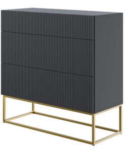 Selsey Kommode Schrank Aufbewahrungsschrank 90 cm Mit 3 Schubladen Schwarz Veldio Goldene Beine Trendige Design