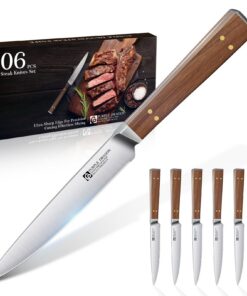Hochwertige Edelstahl Küchen Steakbesteck - Purple Dragon 6 Teilig Steakmesser Set für Profis und Liebhaber | Ergonomis