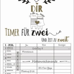 Familienplaner 2026 für 2 Personen - 3-Spalten-Kalender - Korsch-Verlag 19 cm x 46 cm