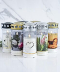 10er Sets HOFER Trauerkerzен - Original Verbundenheit Select, 4 Tage Brenndauer | Grablicht mit Motiv und Spruch, Trauer