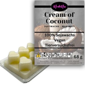 WonderWax Cream of Coconut Duftwachs Wax Melts für Duftlampe, 6 Herzen Duftmelt Wachsmelt Sojawachs Duftwachswürfel für