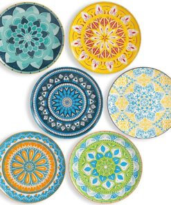 Bunte Porzellan-Speiseteller 25 cm Rund - Spülmaschinen- & Mikrowellensicher, 6er Set