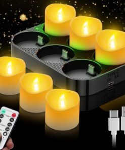 Wiederaufladbare LED Teelichter mit Fernbedienung für Tischdeko | Elektrische Teelichter mit Timer und USB-C Ladestatio