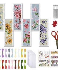 FREEBLOSS 6 Set Kreuzstich Blume Lesezeichen - Für Anfänger mit Stickbildern und Muster, 6x20cm