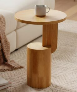Cagnolier Round Beistelltisch aus Holz für Wohnzimmer und Schlafzimmer, Kleiner Couchtisch mit Ablage | Cagnolier Wohnz