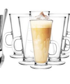 Glasmark KROSNO 1992 Gläser Set Kaffeegläser Mit Henkel Und Löffeln Latte Spülmaschinenfest Glasmark KROSNO 1992 Kaffeeg