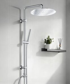Görbach Edelstahl Regendusche Duschset für Bademöbel, chromiert, D30 cm, moderne Duschkopf mit Kopfbrause
