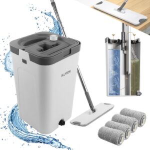Allyson® Wischmopp Set für Wohnungseinrichtung inkl. Putzeimer - Holz & Fliesenputzen, Entfernt Haare & Flecken, 4 Mops