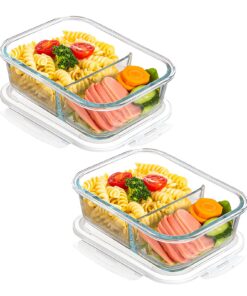 2 Stück Glass Meal Prep Boxen Glas: luftdicht, für Spüle, Mikrowelle und Ofen, BPA-frei, 2-Fächereinheiten, 1040ml Frisc