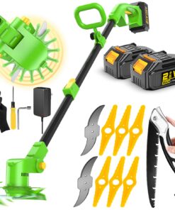 Akku-Rasentrimmer – 2×2500mAh Batterie, 3×Metallklingen & 6×Kunststoffklingen