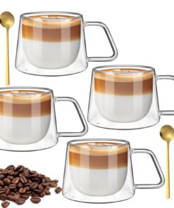 Yuragim 200ml Doppelwandige Latte Macchiato Gläser - Borosilikatglas mit Henkel für Espresso & Cappuccino zum Muttertag