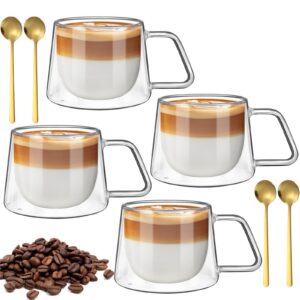 Yuragim 200ml Doppelwandige Latte Macchiato Gläser - Borosilikatglas mit Henkel für Espresso & Cappuccino zum Muttertag