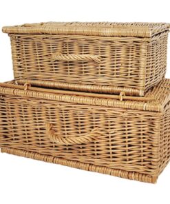 Retro-Stil Korbkoffer Set 2 Stück: Aufbewahrungskorb und Picknickkorb für Reisen und Camping mit Weidenkorb 50cm und 40c